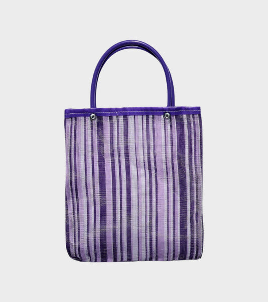 Mini Market Tote Purple Vertical Stripe