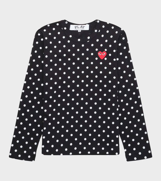 U Red Heart LS Dot T-shirt Black/White