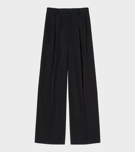 Light Wool Max Gabardine Two-Tuck Slacks Top Black