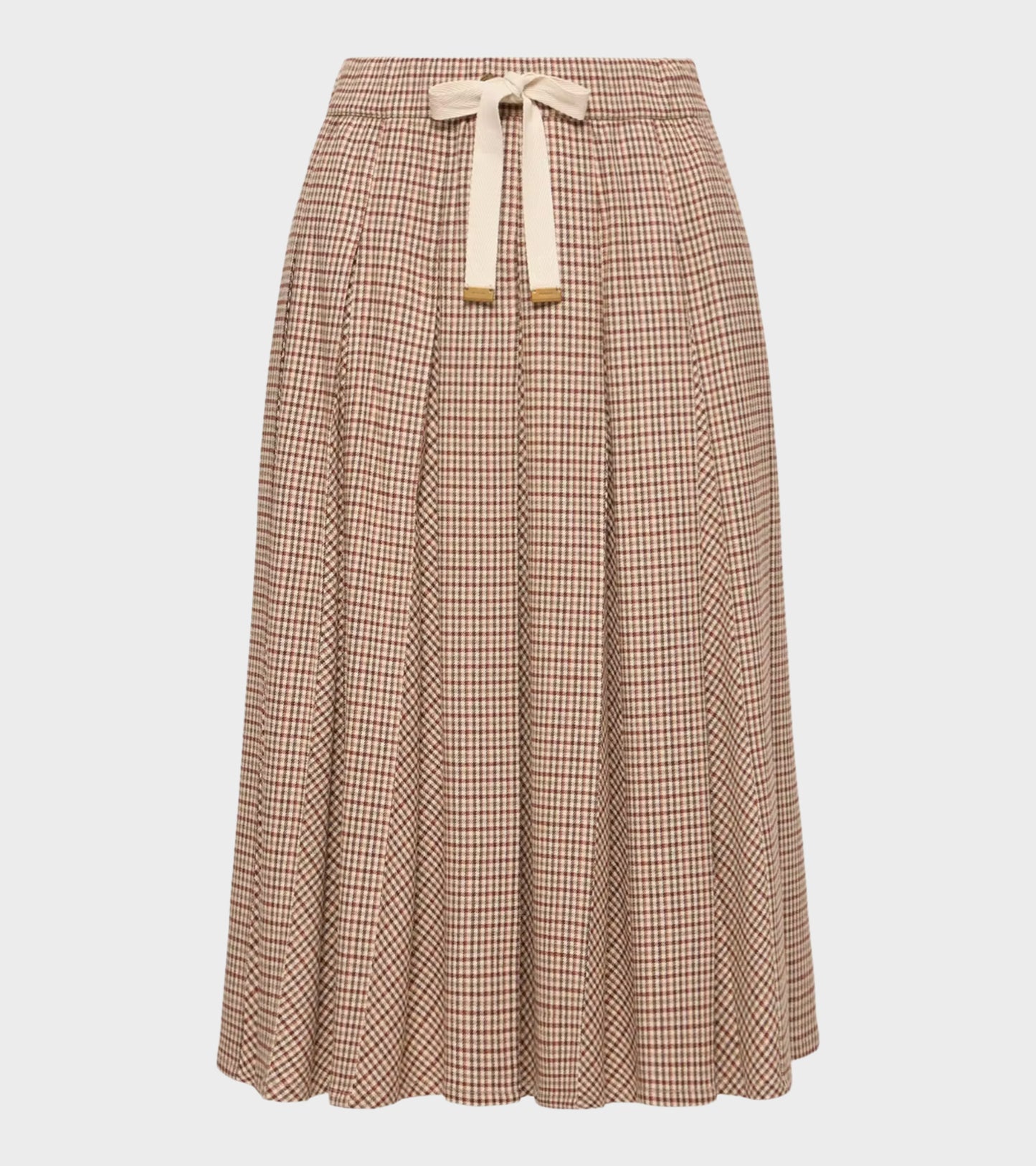 Microcheck Midi Wool Skirt Beige
