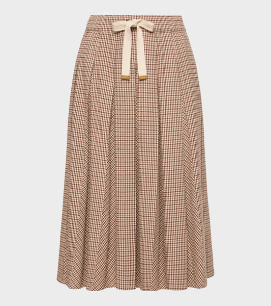 Microcheck Midi Wool Skirt Beige