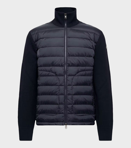 Padded Zip-up Wool Mix Cardigan Navy Blue