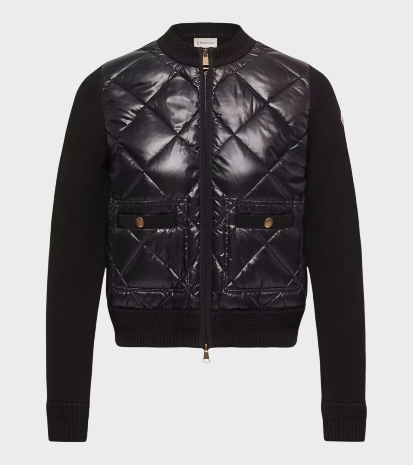 Cotton Knit Padded Cardigan Black