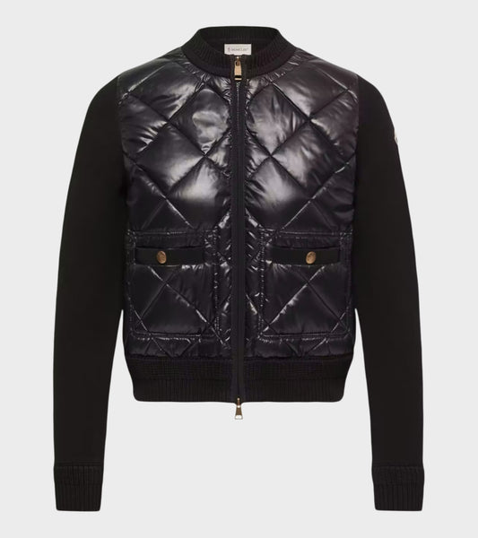 Cotton Knit Padded Cardigan Black