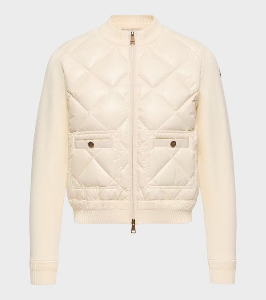 Cotton Knit Padded Cardigan White