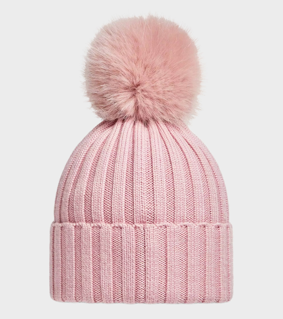 Wool Beanie With Pompom Pink