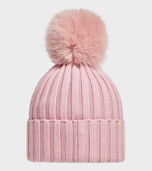 Wool Beanie With Pompom Pink