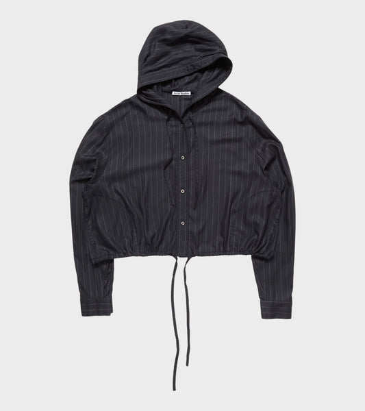 Button-Up Wool Overshirt Navy Blue