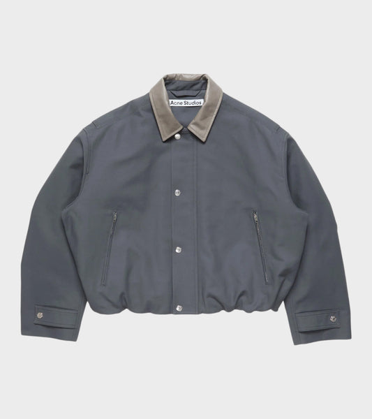 Bomber With Leather Collar Carbon Grey