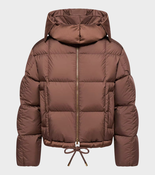 Legerete Square-Quilted Hooded Short Down Jacket Brown