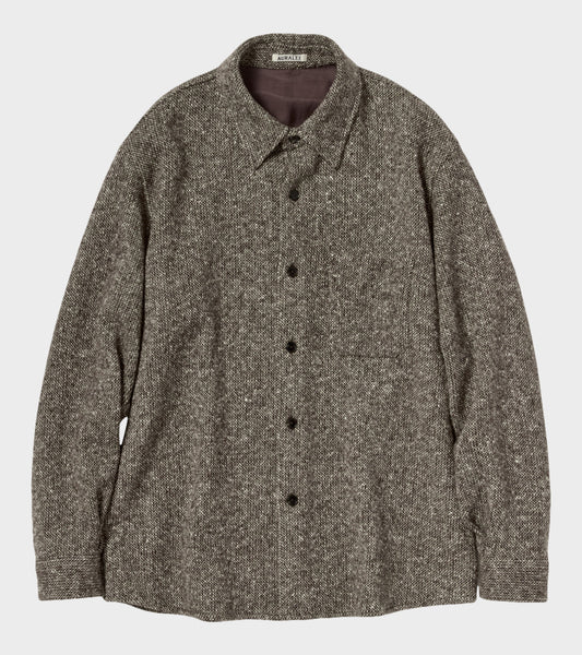 Homespun Tweed Shirt Blouson Mix Brown