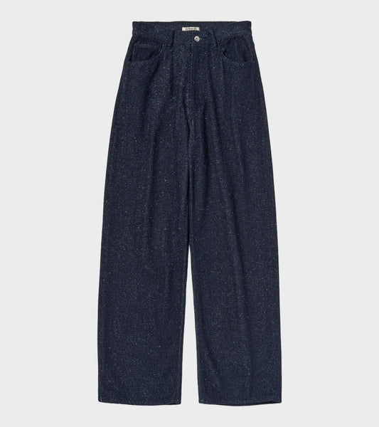 Silk Nep Denim 5P Wide Pants Dark Blue