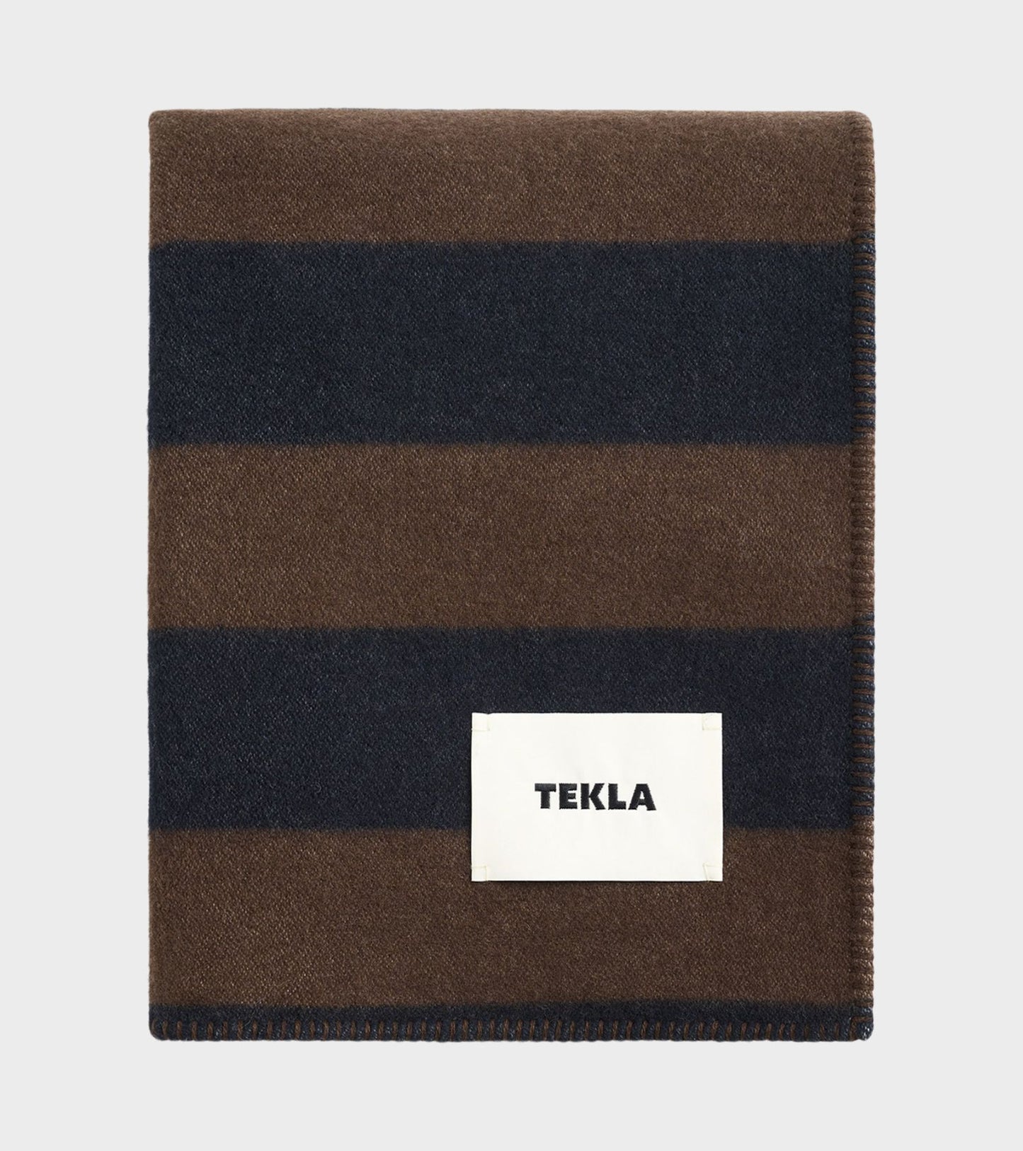 Lambswool Blanket Walnut & Dust Blue Stripes