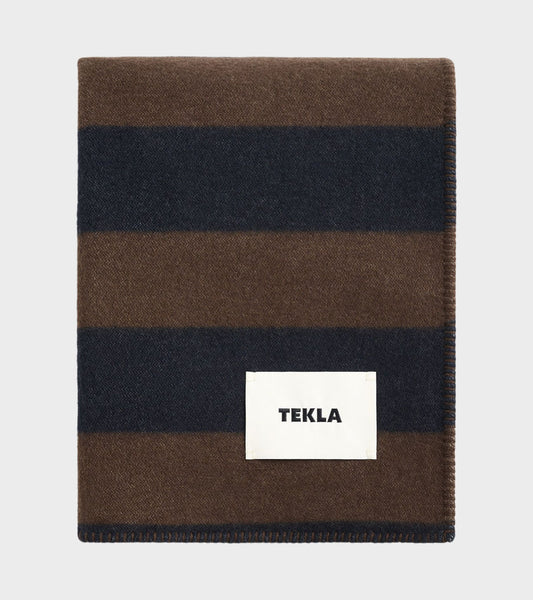 Lambswool Blanket Walnut & Dust Blue Stripes