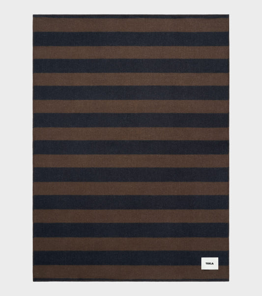 Lambswool Blanket Walnut & Dust Blue Stripes