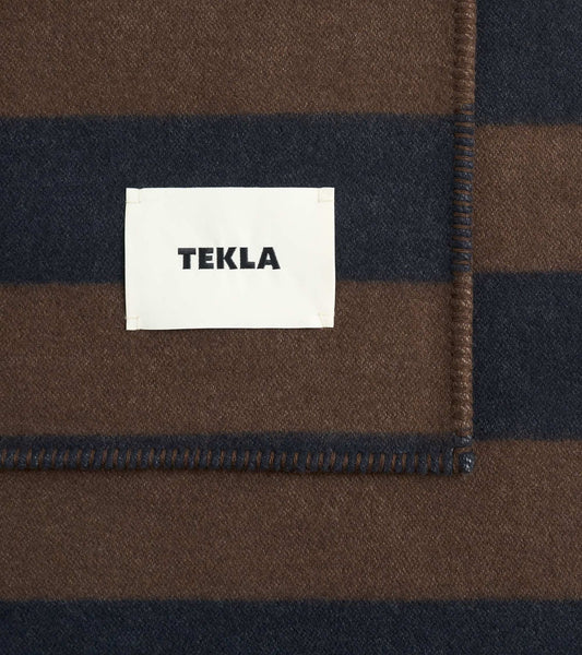 Lambswool Blanket Walnut & Dust Blue Stripes