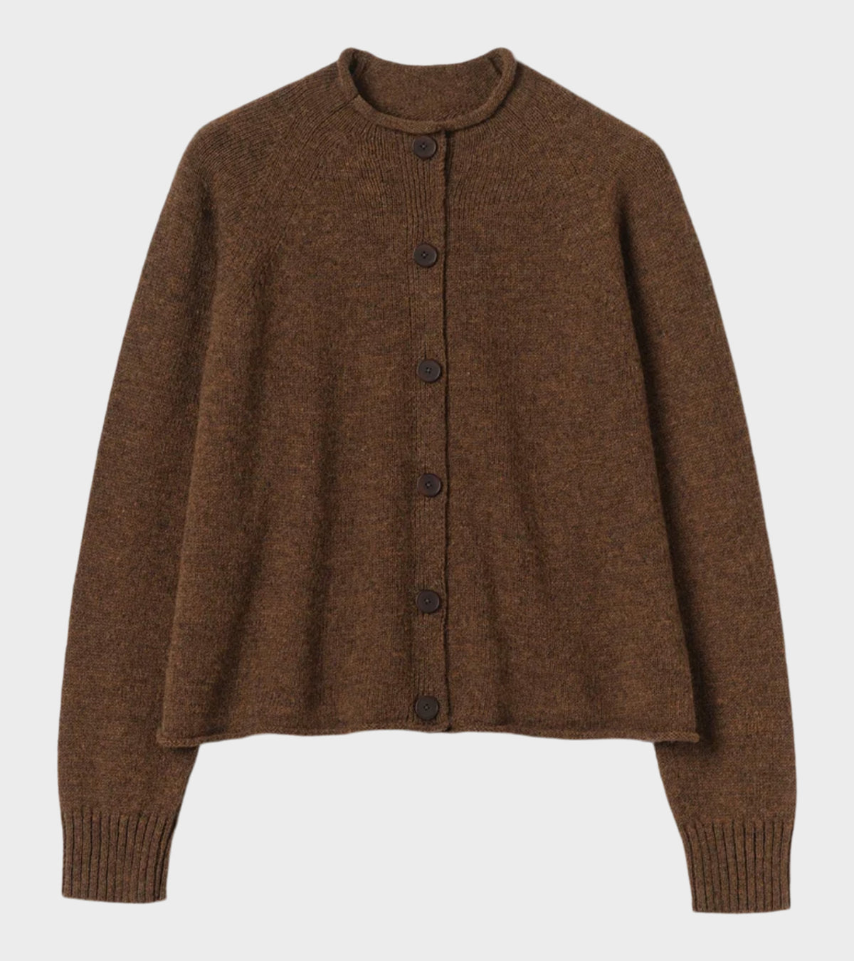 Heathery Wool High Neck Cardigan Tobacco