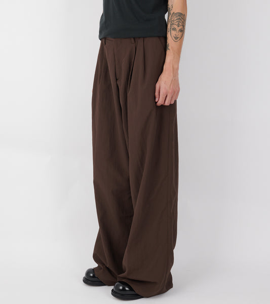 Pleated Nylon Suit Trousers Dark Brown
