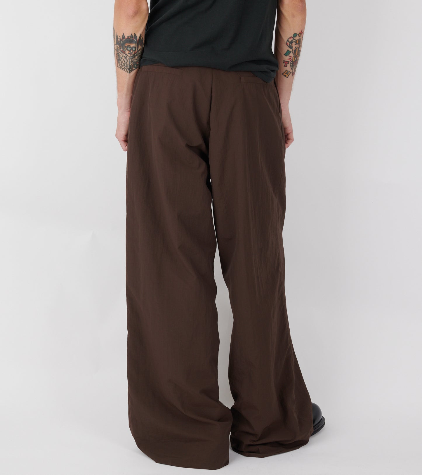 Pleated Nylon Suit Trousers Dark Brown