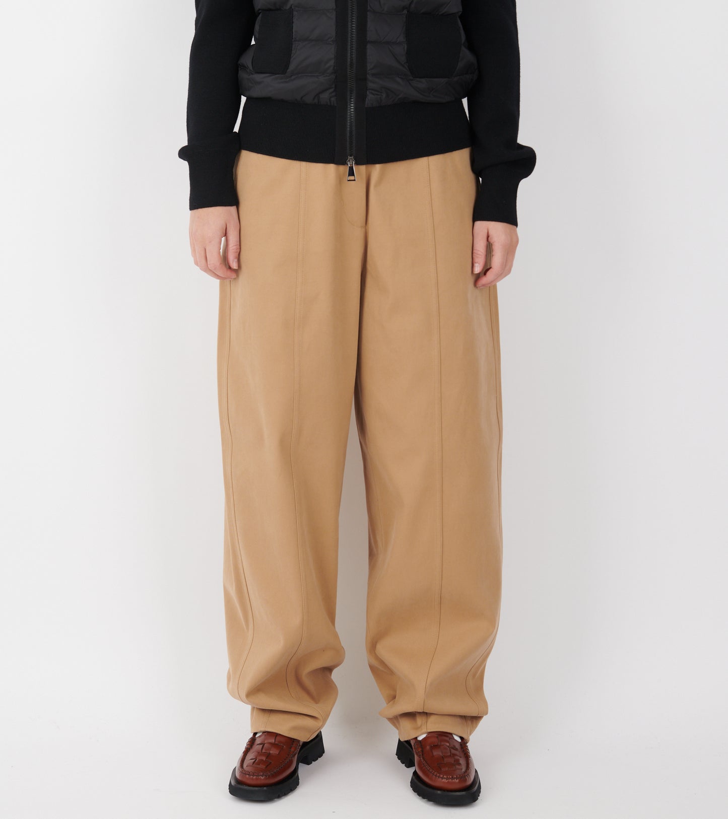 Straight Leg Cotton Trousers Beige
