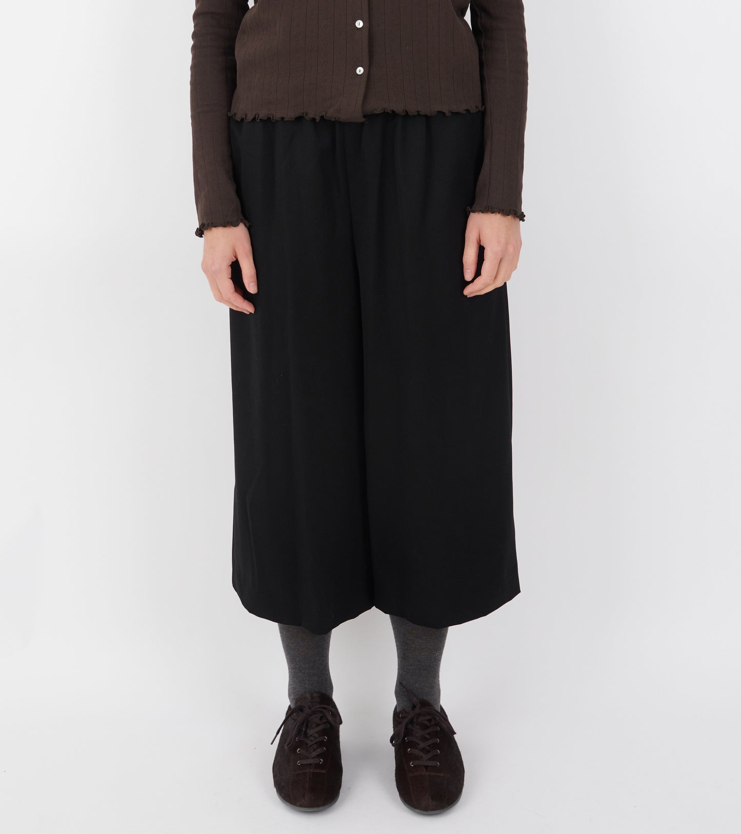 Wide Cropped Wool Pants Black