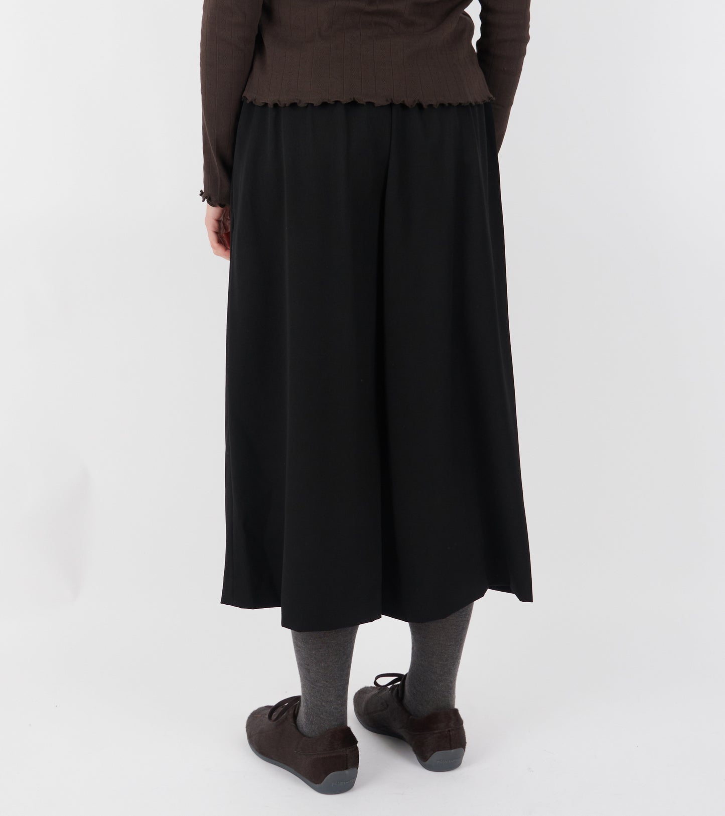 Wide Cropped Wool Pants Black
