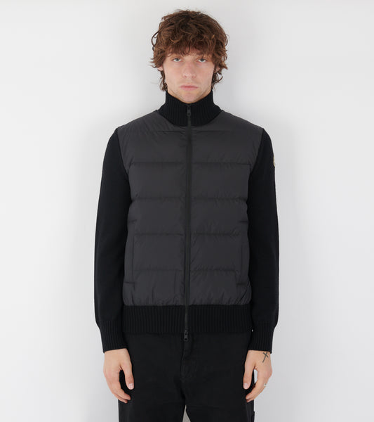 Padded Wool Zip Up Cardigan Black