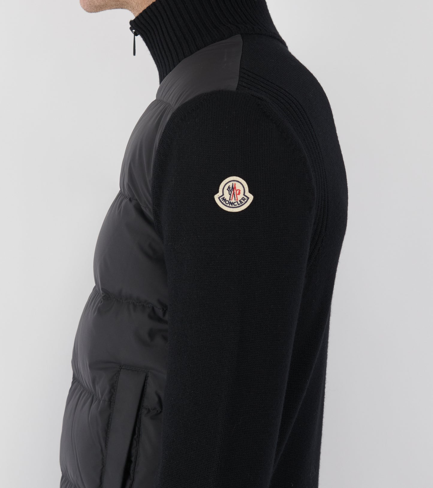 Padded Wool Zip Up Cardigan Black