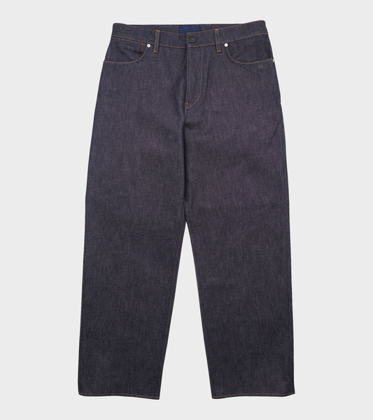 Indigo Denim Raw Loose Jeans One Wash Blue