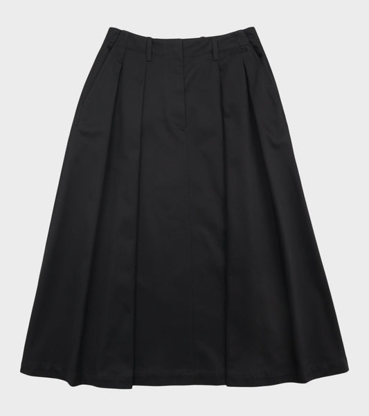 Pleated Cotton Canvas Skirt Black