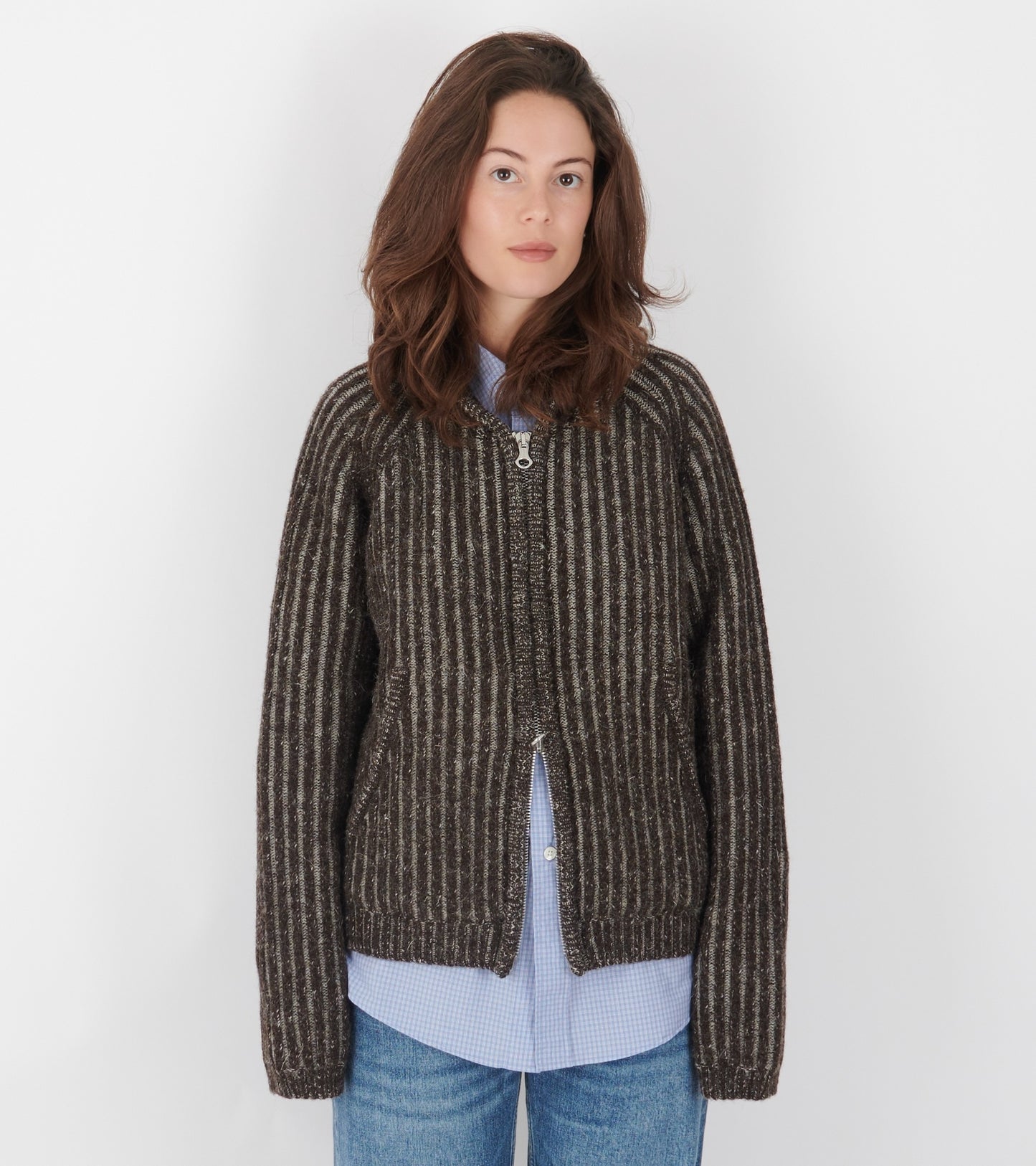 W Level Hood Vanise Brown Stripe Isles Wool