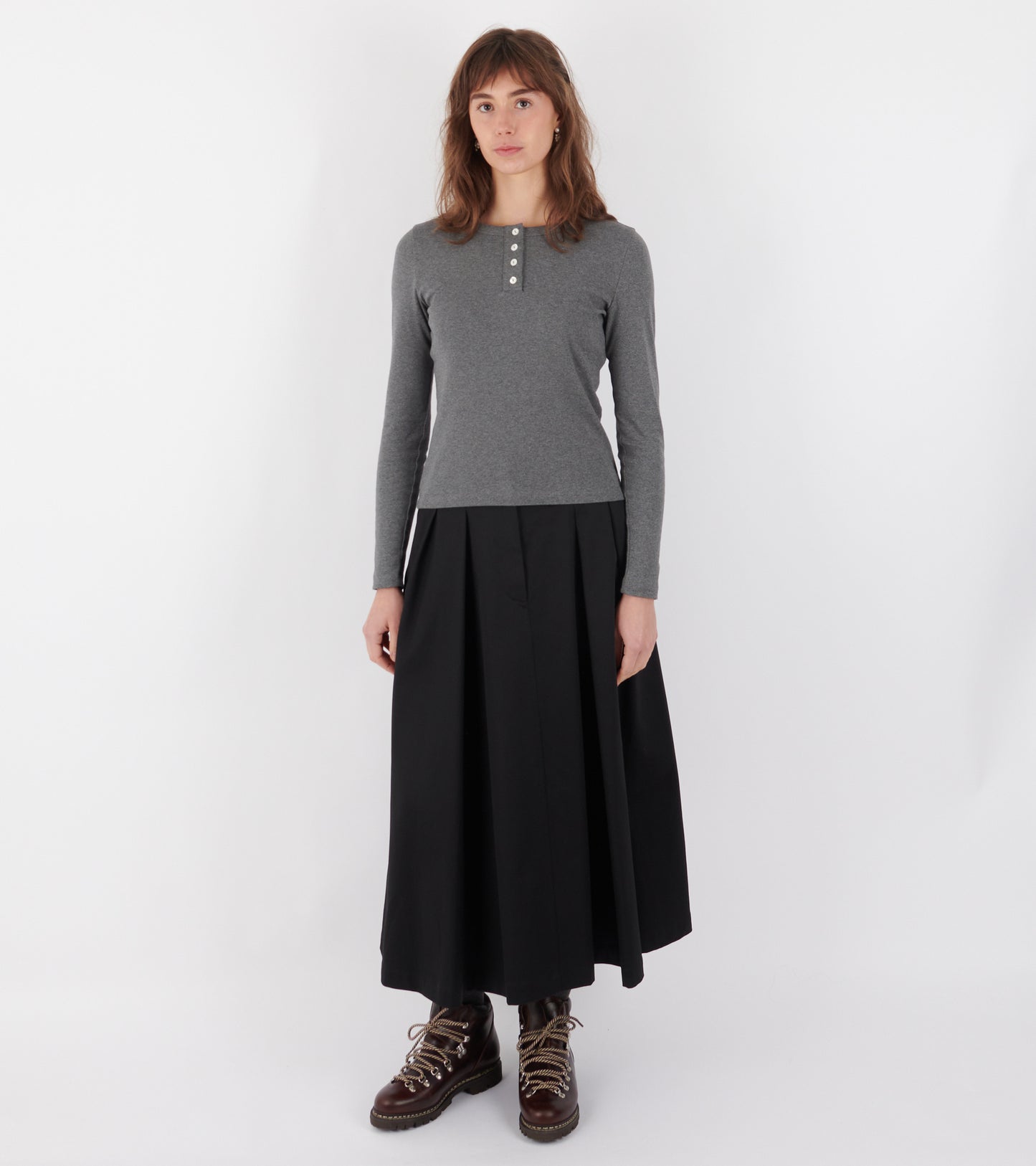 Pleated Cotton Canvas Skirt Black