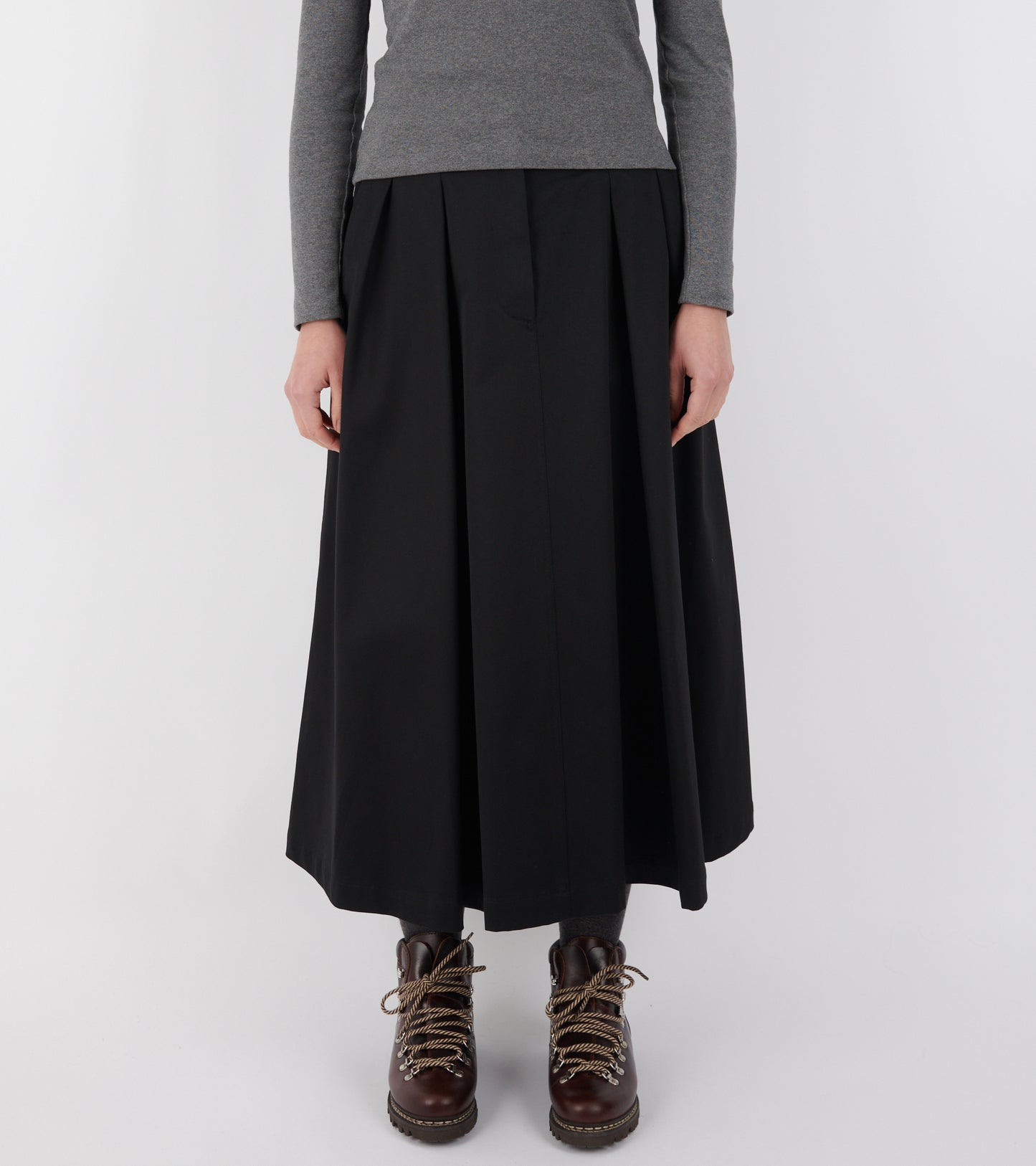 Pleated Cotton Canvas Skirt Black