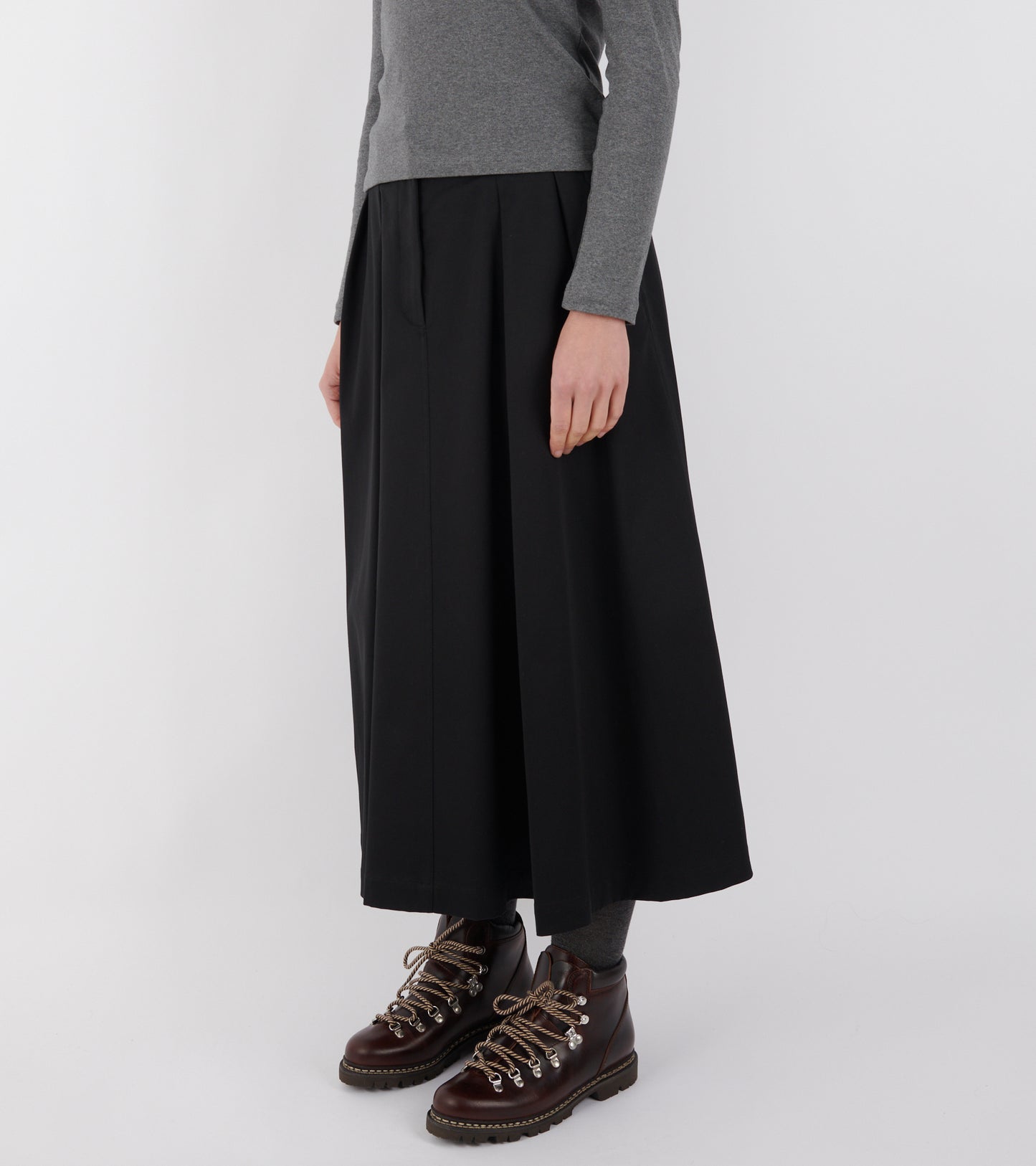 Pleated Cotton Canvas Skirt Black