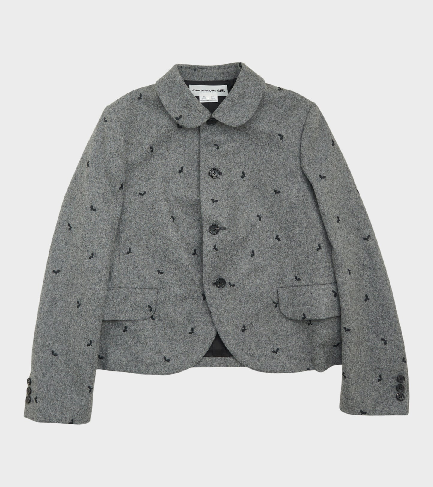 Embroidered Round Collar Jacket Grey