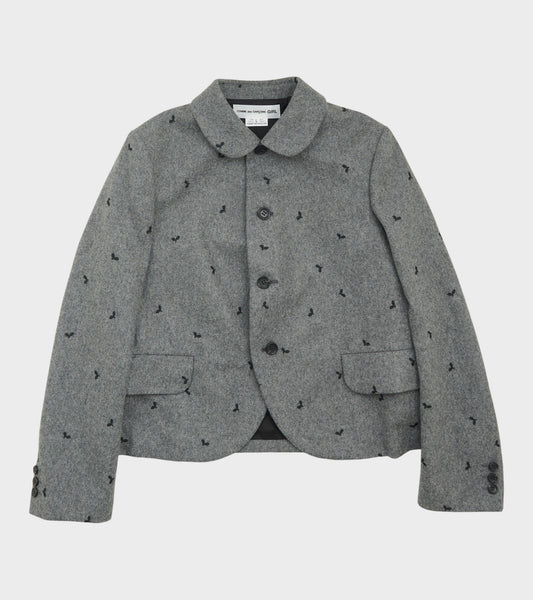 Embroidered Round Collar Jacket Grey