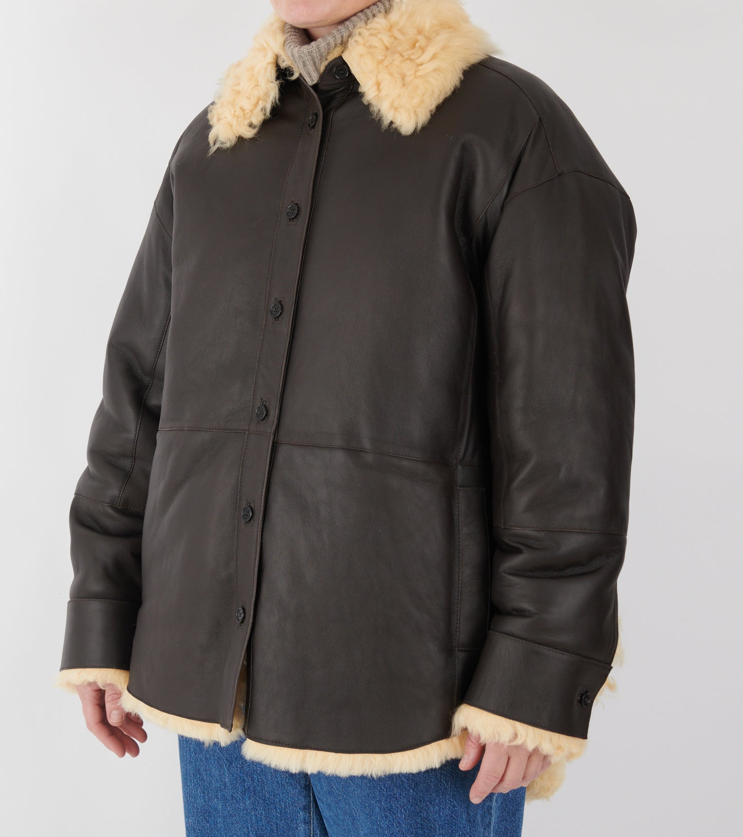 Shearling Shirt Jacket Coffee Brown/Pale Yellow