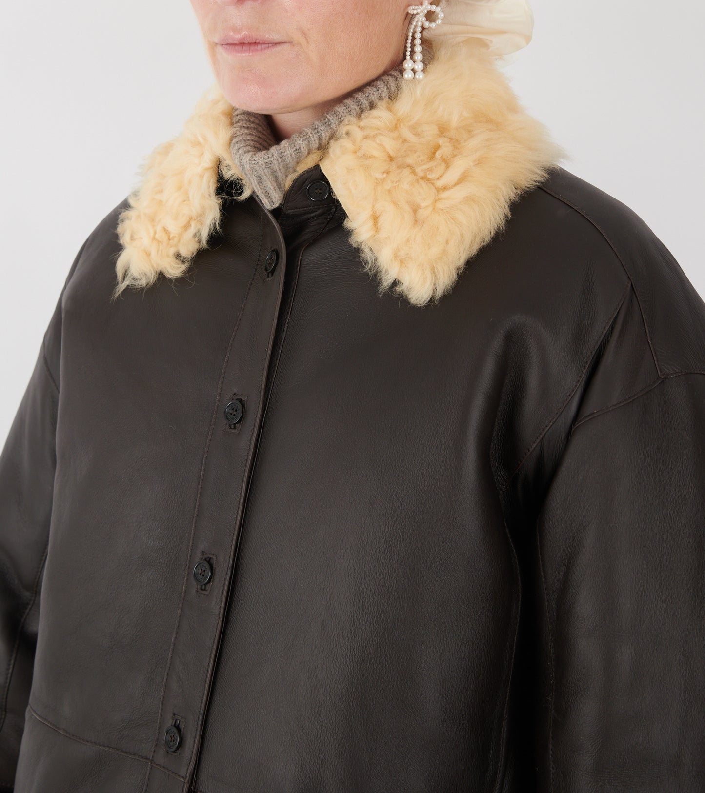 Shearling Shirt Jacket Coffee Brown/Pale Yellow