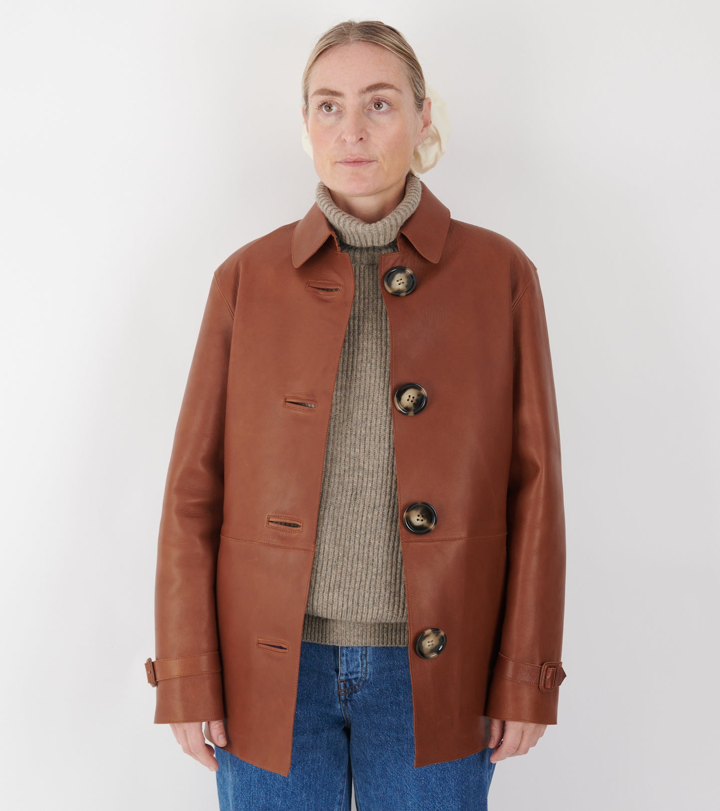 Leather Coat Cognac Brown