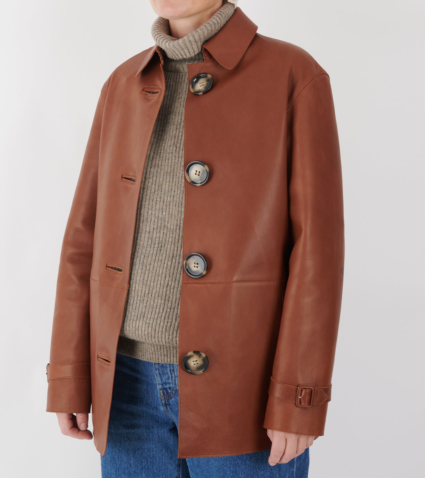 Leather Coat Cognac Brown