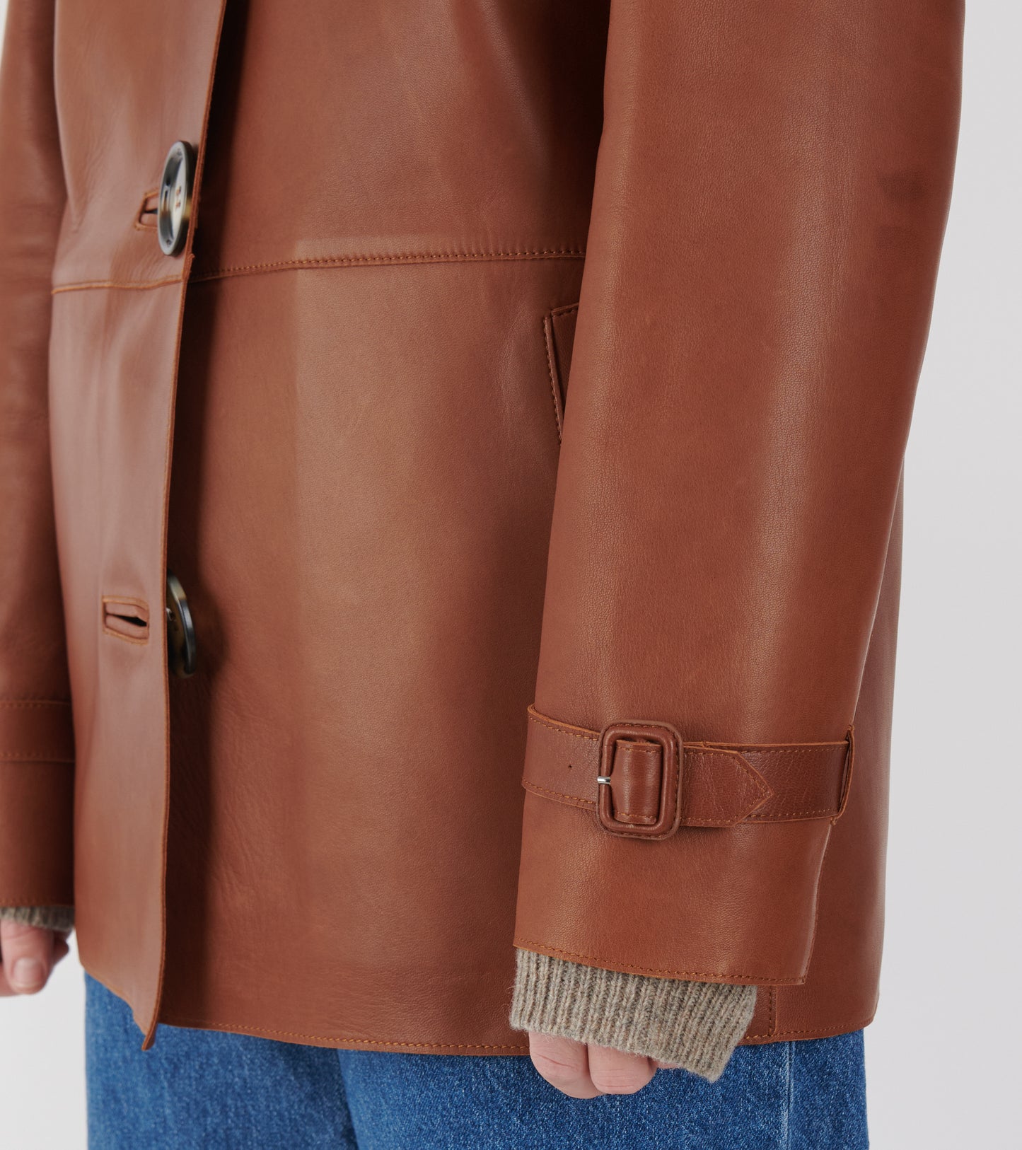 Leather Coat Cognac Brown