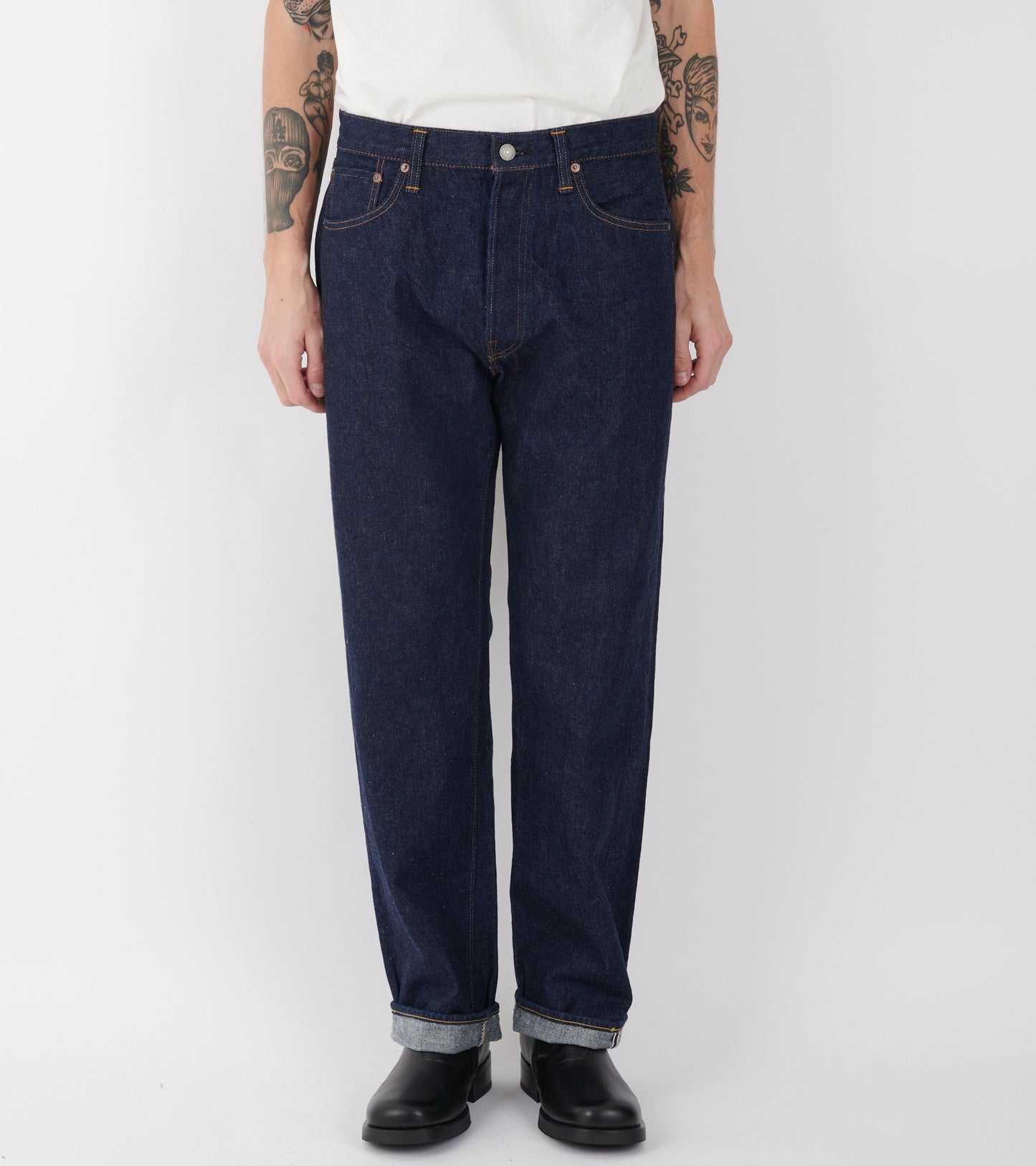 The 1950s Selvedge Denim Jeans One Wash Dark Blue