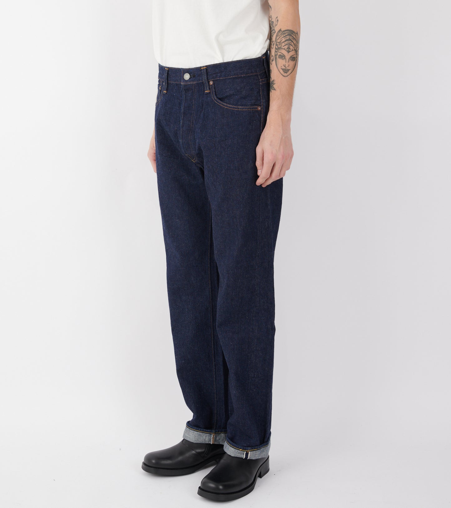 The 1950s Selvedge Denim Jeans One Wash Dark Blue