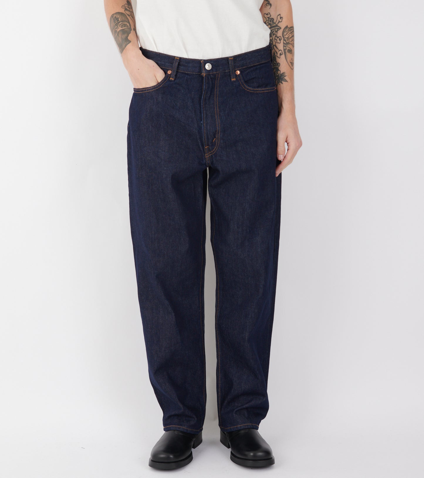 101 Dad Fit Denim Jeans One Wash Rigid Blue