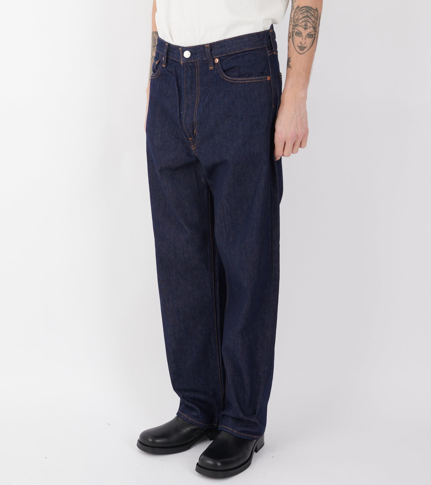 101 Dad Fit Denim Jeans One Wash Rigid Blue