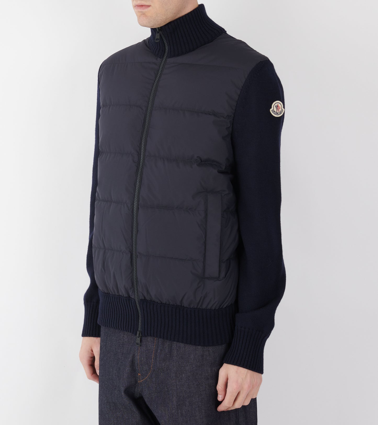 Padded Wool Zip Up Cardigan Navy Blue