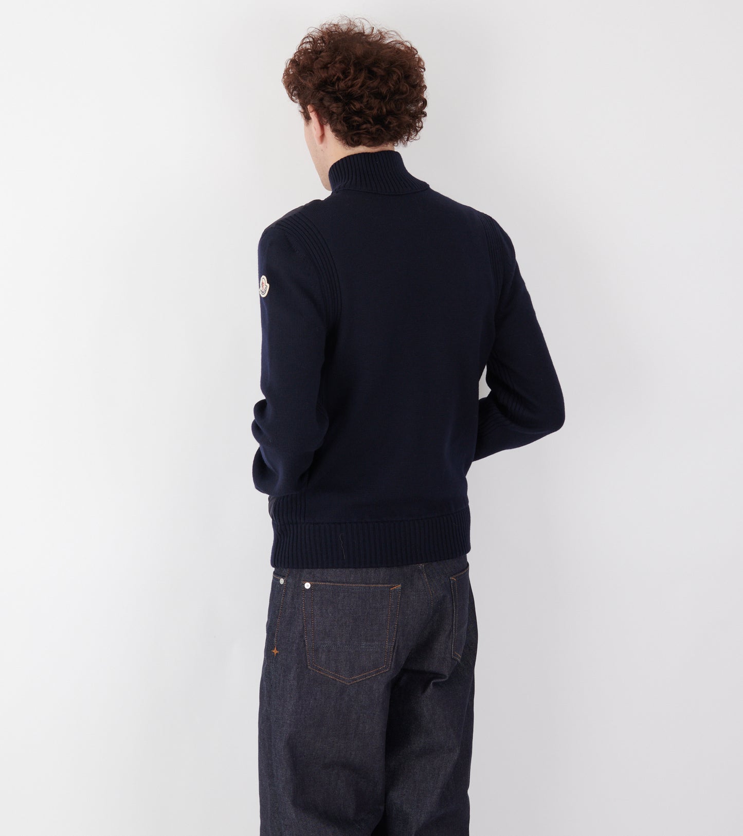 Padded Wool Zip Up Cardigan Navy Blue