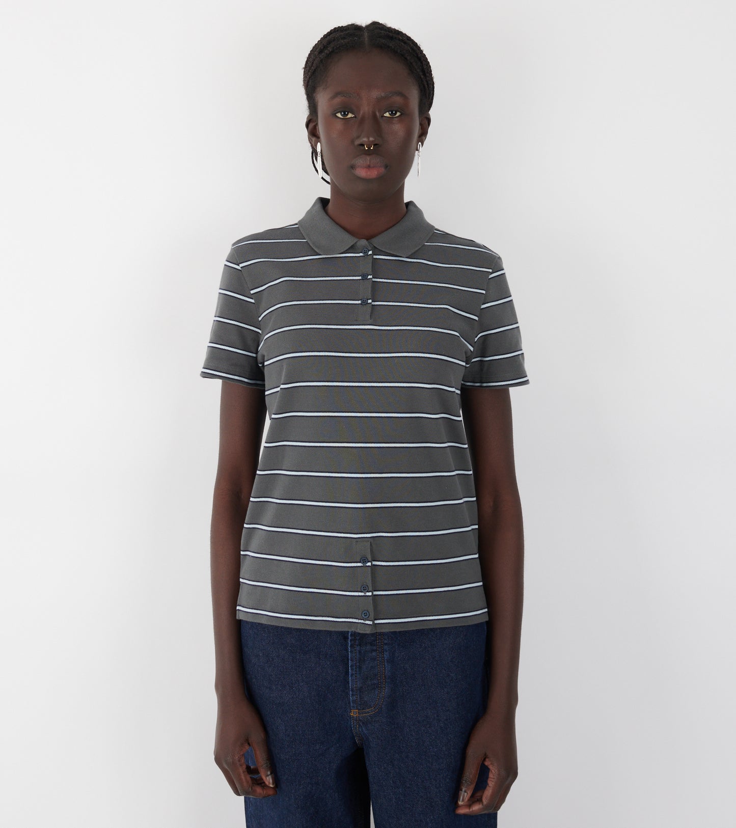 Julieta Striped S/S Polo Dark Grey
