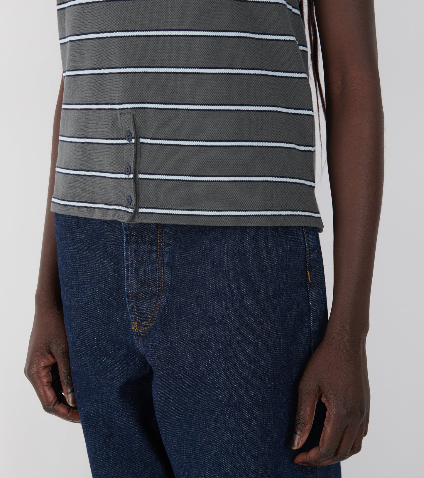 Julieta Striped S/S Polo Dark Grey