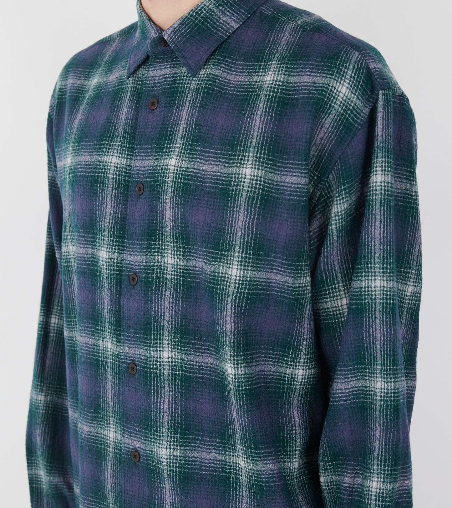 Airy Wool Check Shirt Forest Green/Navy